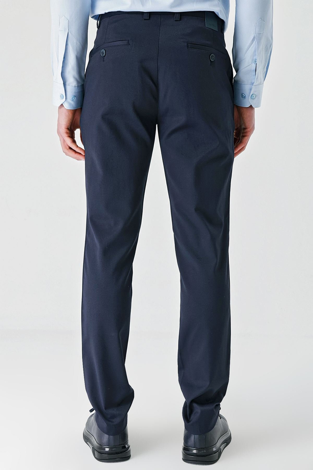 Lacivert Armürlü Pamuklu Yan Cepli Slim Fit Dar Kesim Casual Pantolon 1003240156
