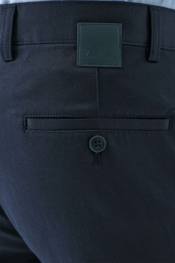 Lacivert Armürlü Pamuklu Yan Cepli Slim Fit Dar Kesim Casual Pantolon 1003240156