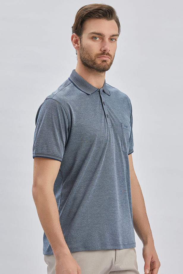 Lacivert Desenli Oxford Polo Yaka Cepli Pamuklu Klasik Comfort Fit Rahat Kesim Tişört 1011240171