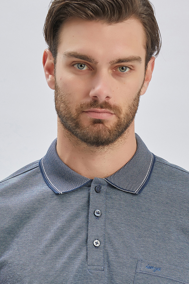 Lacivert Desenli Oxford Polo Yaka Cepli Pamuklu Klasik Comfort Fit Rahat Kesim Tişört 1011240171