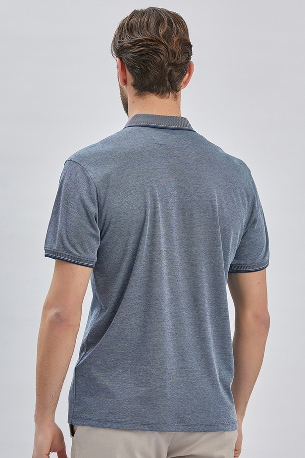 Lacivert Desenli Oxford Polo Yaka Cepli Pamuklu Klasik Comfort Fit Rahat Kesim Tişört 1011240171