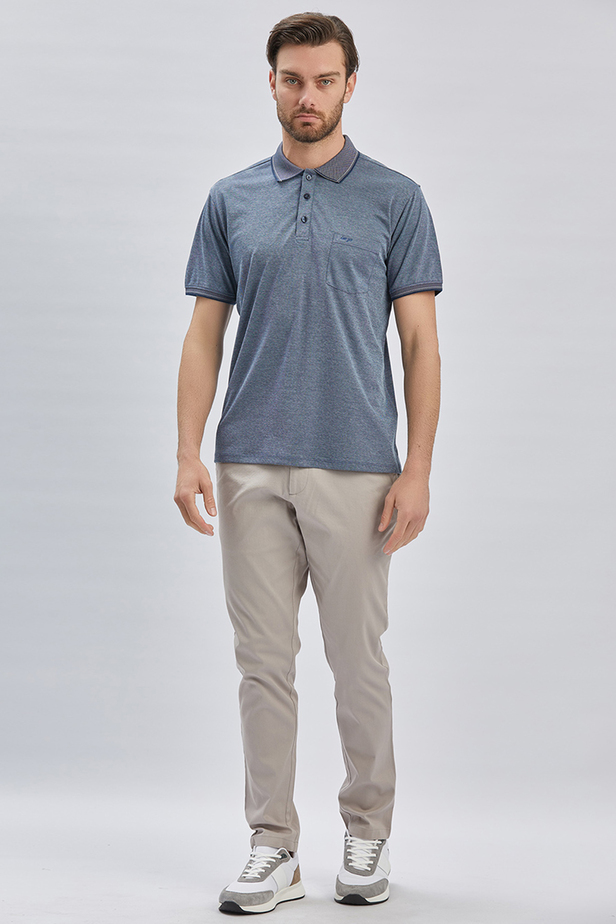 Lacivert Desenli Oxford Polo Yaka Cepli Pamuklu Klasik Comfort Fit Rahat Kesim Tişört 1011240171