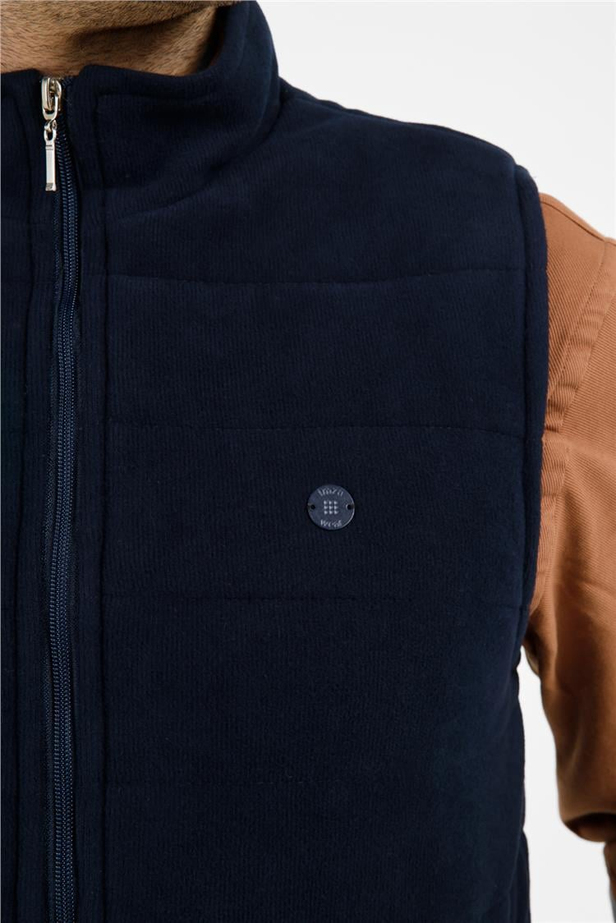 Lacivert Dik Yaka Fermuarlı Casual Slim Fit Kapitone Yelek 1009255103