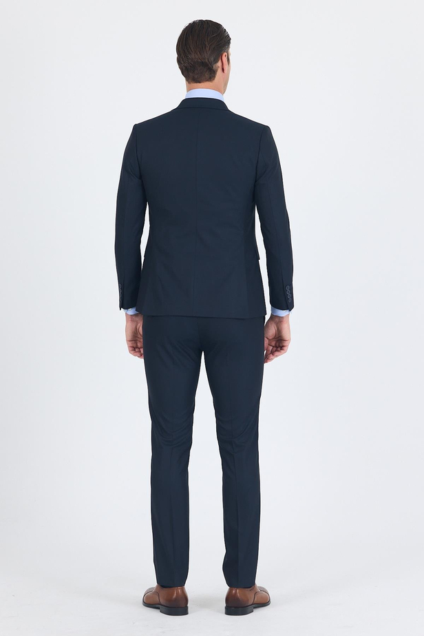Lacivert Düz Bez Ayağı Mono Yaka 2 Düğme 6 Drop Slim Fit Basic Takım Elbise 1001250186_206
