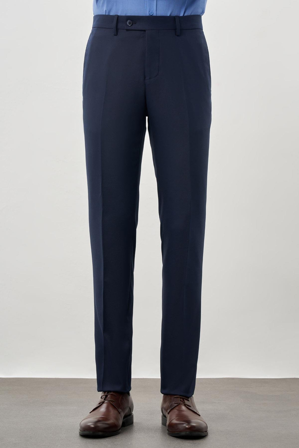 Lacivert Düz Gabardin Esnek Yan Cep Slim Fit Classic Pantolon 1003245209_201
