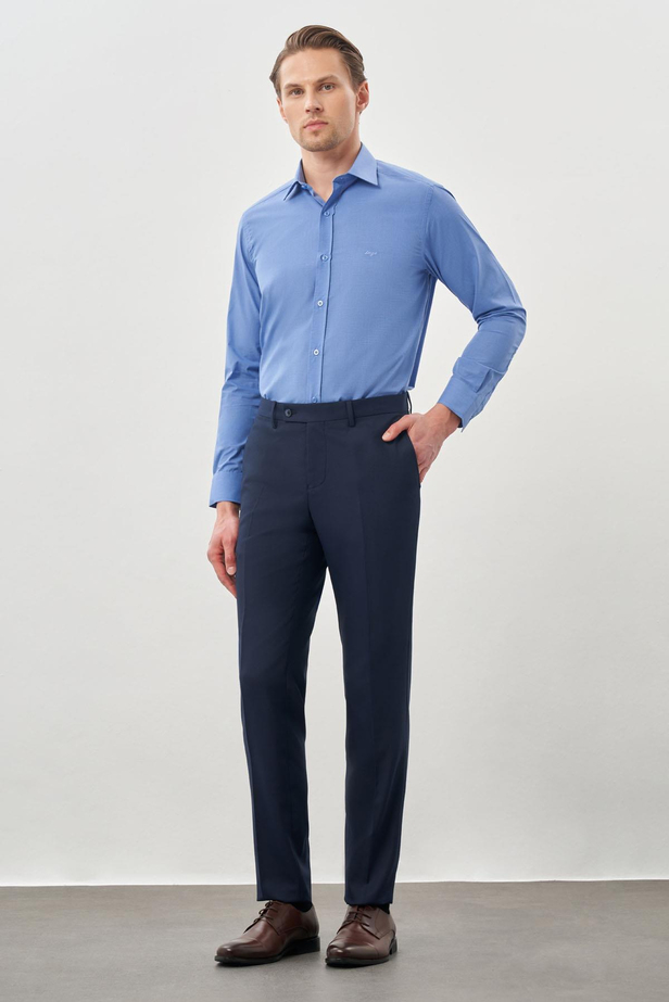 Lacivert Düz Gabardin Esnek Yan Cep Slim Fit Classic Pantolon 1003245209_201