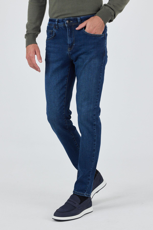 Lacivert Gabardin 5 Cep Düz Paça Casual Slim Fit Pamuklu Denim Pantolon 1023250150