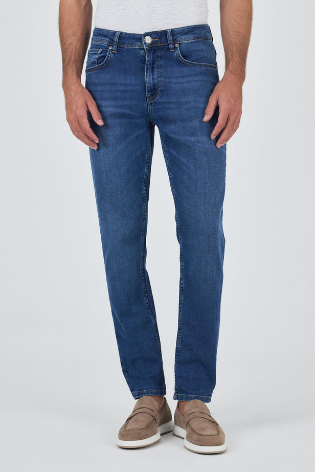 Lacivert Gabardin 5 Cep Düz Paça Casual Slim Fit Pamuklu Denim Pantolon 1023250156
