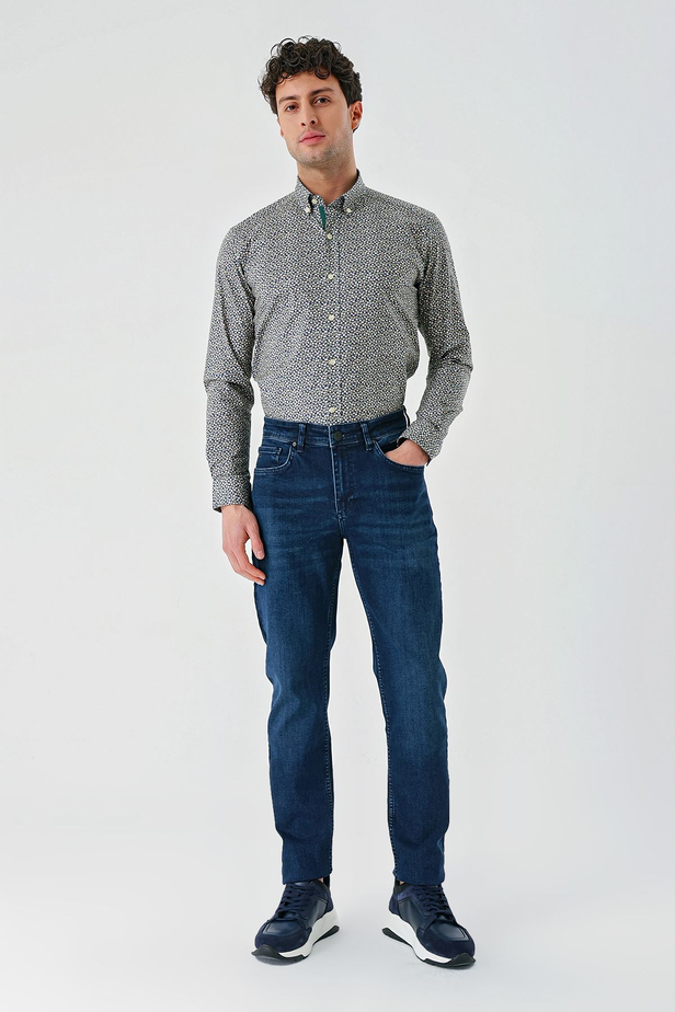 Lacivert Gabardin Pamuklu 5 Cepli Slim Fit Dar Kesim Casual Denim Pantolon 1023240152