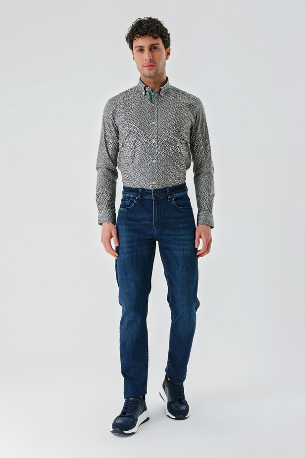 Lacivert Gabardin Pamuklu 5 Cepli Slim Fit Dar Kesim Casual Denim Pantolon 1023240152