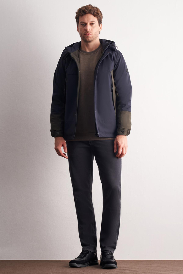 Lacivert - Haki Kapüşonlu Yaka Bondid Yırtmaçsız Casual Mont 1007255134