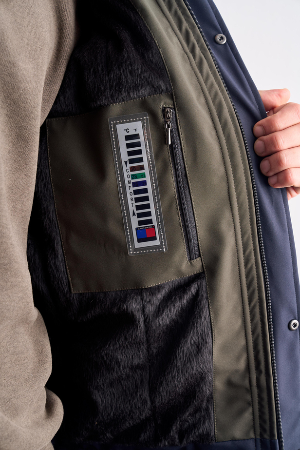 Lacivert - Haki Kapüşonlu Yaka Bondid Yırtmaçsız Casual Mont 1007255134