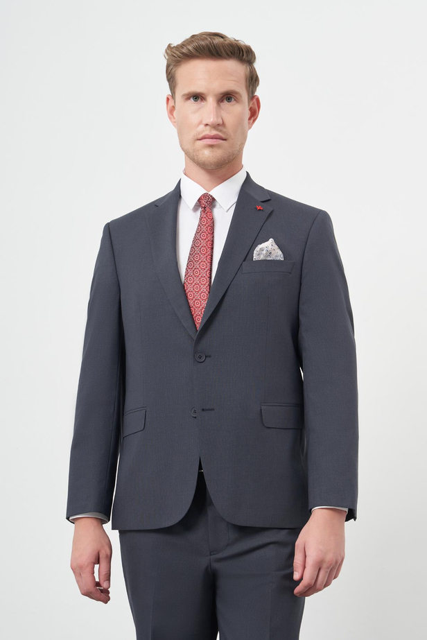 Lacivert Kendinden Desenli Bez Ayağı Mono Yaka Tam Astar Çift Yırtmaç 2 Düğme 4 Drop Comfort Fit Classic Takım Elbise 1001245168