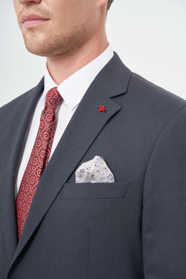 Lacivert Kendinden Desenli Bez Ayağı Mono Yaka Tam Astar Çift Yırtmaç 2 Düğme 4 Drop Comfort Fit Classic Takım Elbise 1001245168