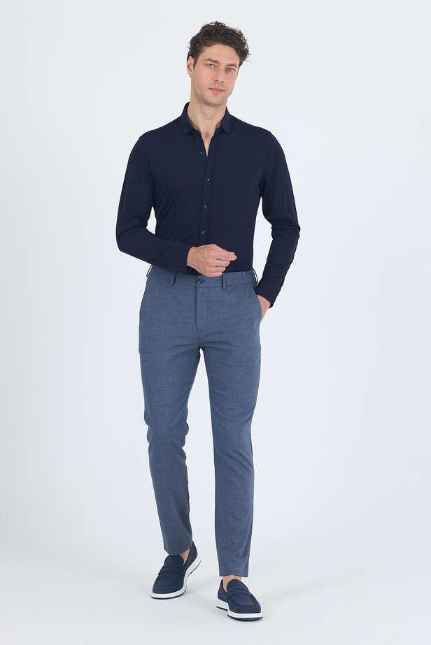 Lacivert Kendinden Desenli Yan Cep Slim Fit Jogger Pantolon 1003250161