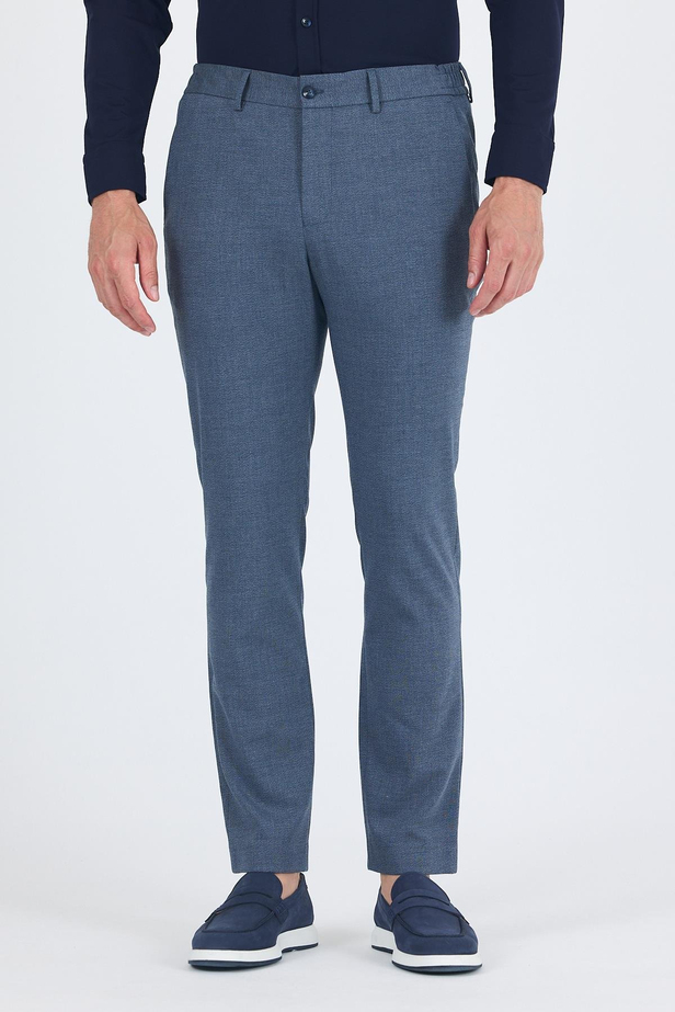 Lacivert Kendinden Desenli Yan Cep Slim Fit Jogger Pantolon 1003250161