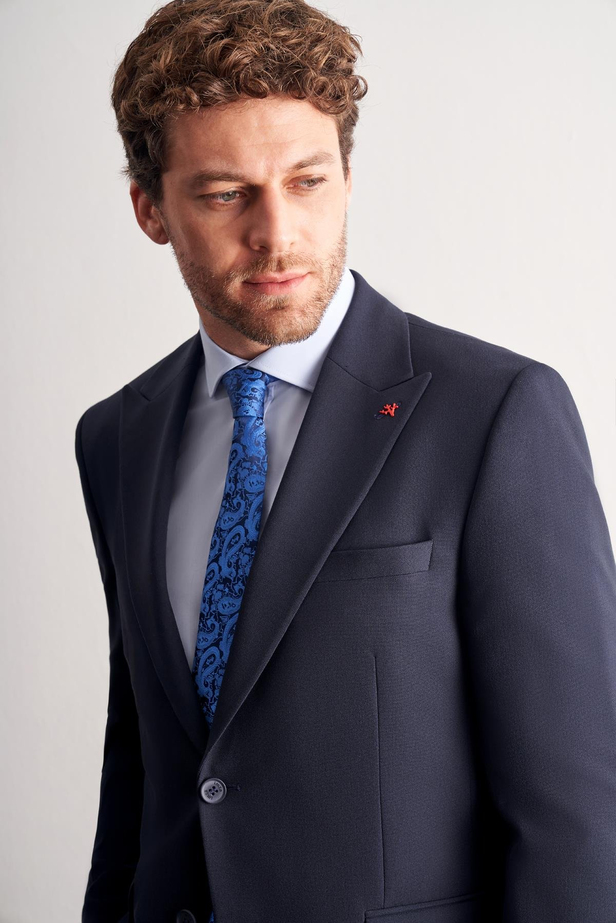 Lacivert Kırlangıç Yaka Tam Astar 6 Drop Slim Fit Takım Elbise 1001255162