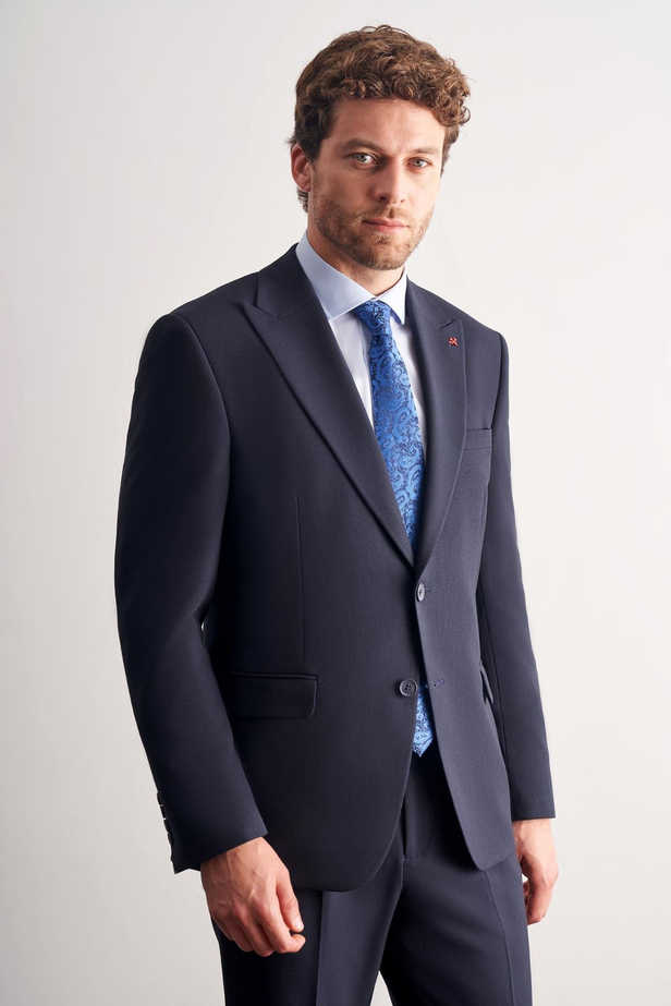 Lacivert Kırlangıç Yaka Tam Astar 6 Drop Slim Fit Takım Elbise 1001255162