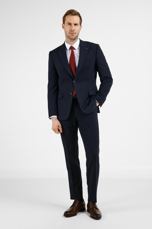 Lacivert Kırlangıç Yaka Tam Astar 6 Drop Slim Fit Takım Elbise 1001255162