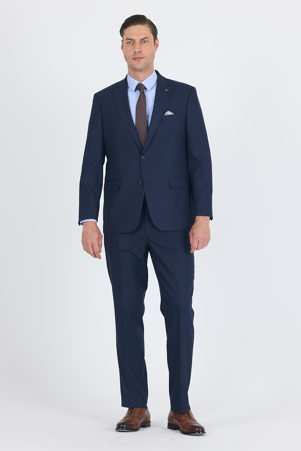 Lacivert Mono Yaka Bez Ayağı Tam Astar Pamuklu 4 Drop Comfort Fit Classic Takım Elbise 1001250178