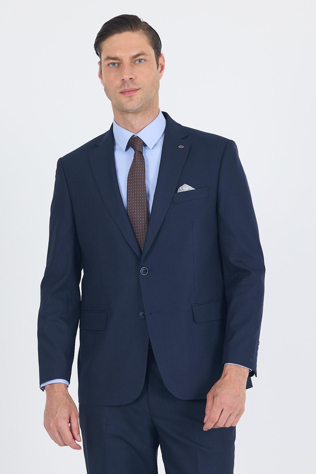 Lacivert Mono Yaka Bez Ayağı Tam Astar Pamuklu 4 Drop Comfort Fit Classic Takım Elbise 1001250178