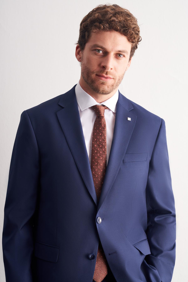 Lacivert Mono Yaka Kendinden Çizgili Desen Esnek 4 Drop Comfort Fit Classic Takım Elbise 1001255159