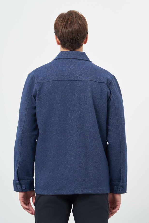 Lacivert Örme Polo Yaka Jakarlı Desen Yırtmaçsız Astarsız Slim Fit Classic Mont 1007245161