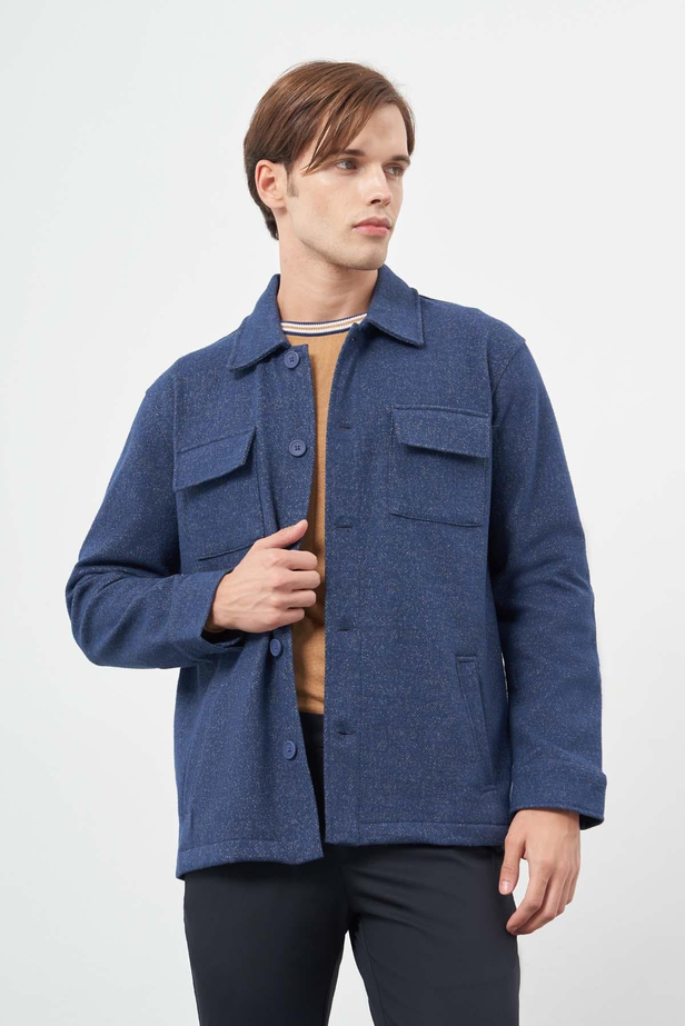 Lacivert Örme Polo Yaka Jakarlı Desen Yırtmaçsız Astarsız Slim Fit Classic Mont 1007245161