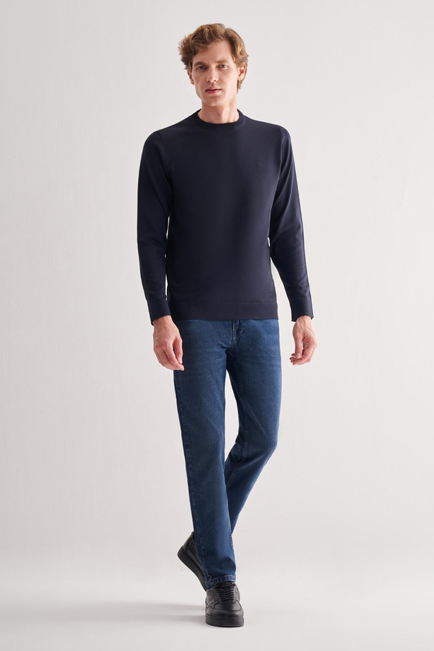 Lacivert Uzun Kol Bisiklet Yaka Cepsiz  Slim Fit  Triko 1012255151