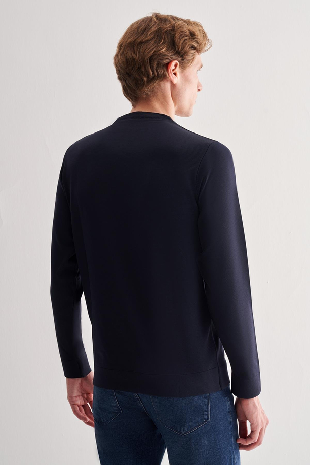 Lacivert Uzun Kol Bisiklet Yaka Cepsiz  Slim Fit  Triko 1012255151