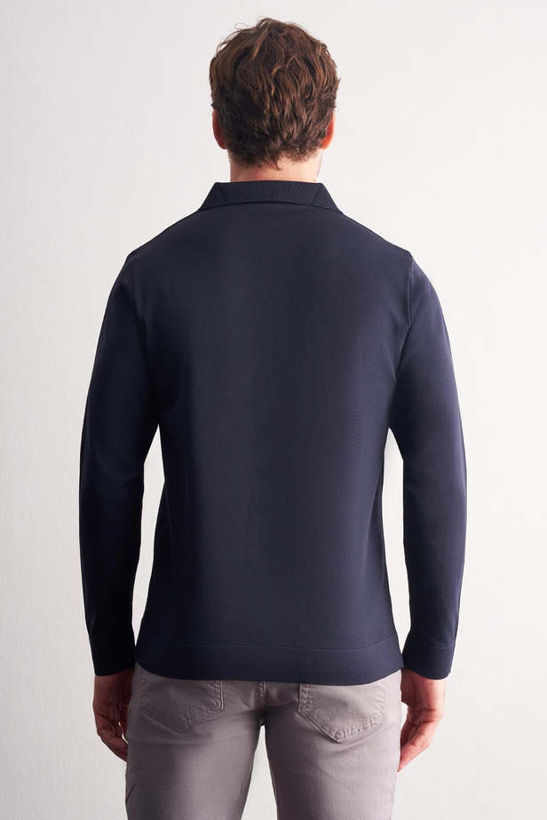 Lacivert Uzun Kol Fermuarlı Yaka Cepsiz  Slim Fit  Triko 1012255150