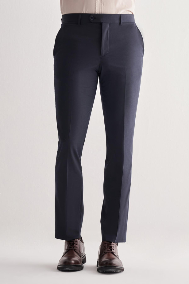 Lacivert Yan Cep Açık Paça Kendinden Desenli Slim Fit  Pantolon 1003255152