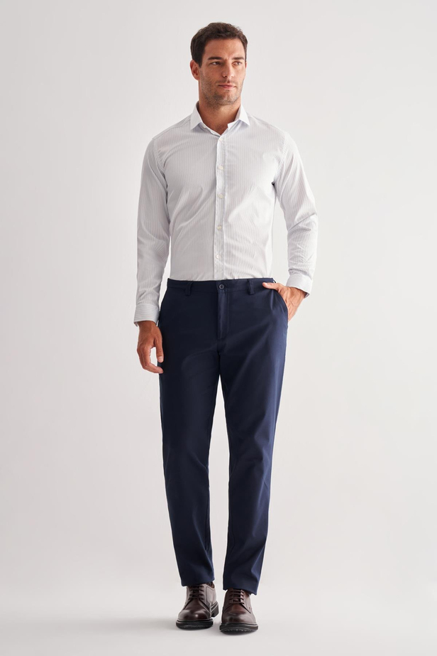 Lacivert Yan Cep Düz Paça Pamuklu Comfort Fit Chino Casual Pantolon 1003255167