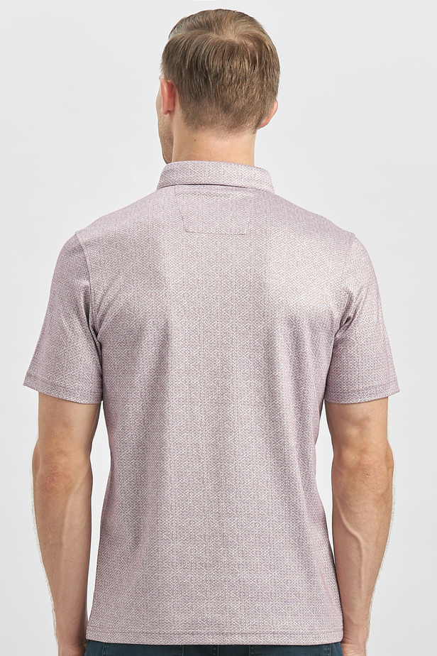 Lila Desenli Merserize Düğmeli Yaka Garnili Pamuklu Casual Slim Fit Dar Kesim Tişört 1011240164