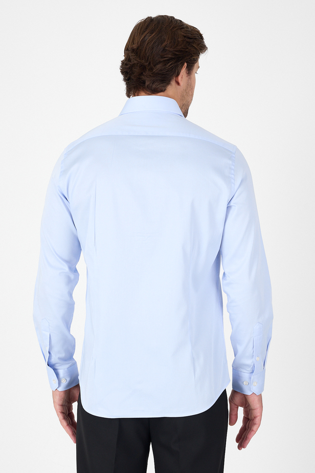 Mavi Sert Yaka Düz Classic %100 Pamuk Slim Fit Gömlek 1004250324