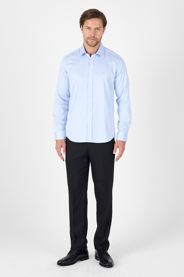 Mavi Sert Yaka Düz Classic %100 Pamuk Slim Fit Gömlek 1004250324