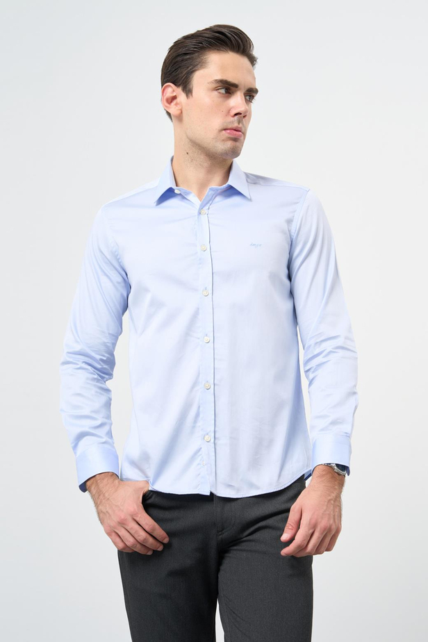 Mavi Uzun Kol Düz Bez Ayağı 032 Sert Yaka Classic Slim Fit Gömlek 1004245324
