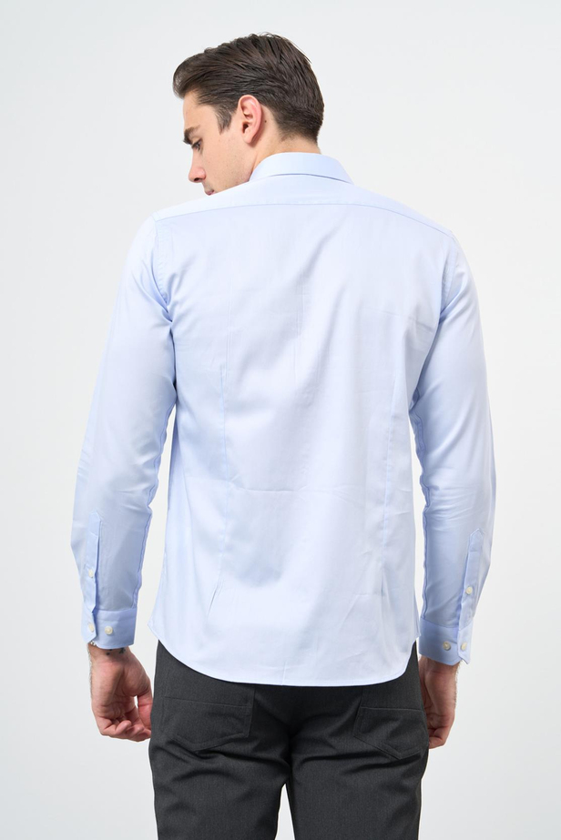 Mavi Uzun Kol Düz Bez Ayağı 032 Sert Yaka Classic Slim Fit Gömlek 1004245324