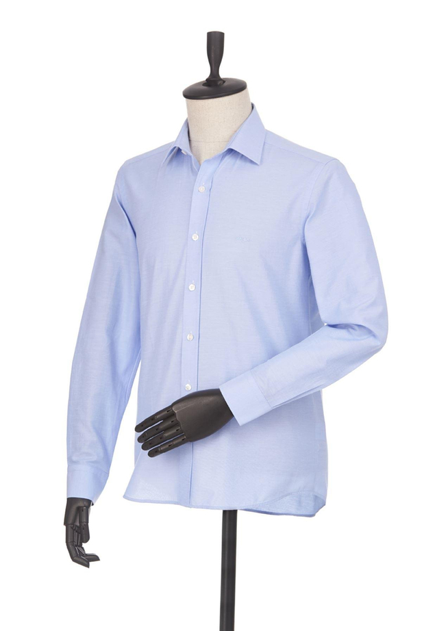 Mavi Uzun Kol Filafil Desen Filafil Sert Yaka Cepsiz Pamuklu Basic Slim Fit Gömlek 1004245008