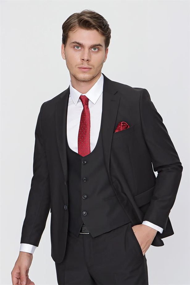 Mono Yaka Astarlı Yelekli 6 Drop Slim Fit Dar Kesim Takım Elbise 1001220186-42