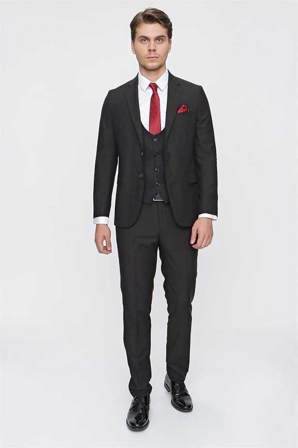 Mono Yaka Astarlı Yelekli 6 Drop Slim Fit Dar Kesim Takım Elbise 1001220186-42