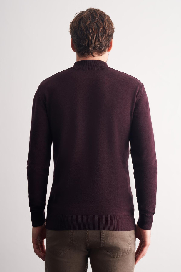 Mürdüm Dik Yaka Uzun Kol Cepsiz Slim Fit Casual Pamuklu Triko Kazak 1012255108