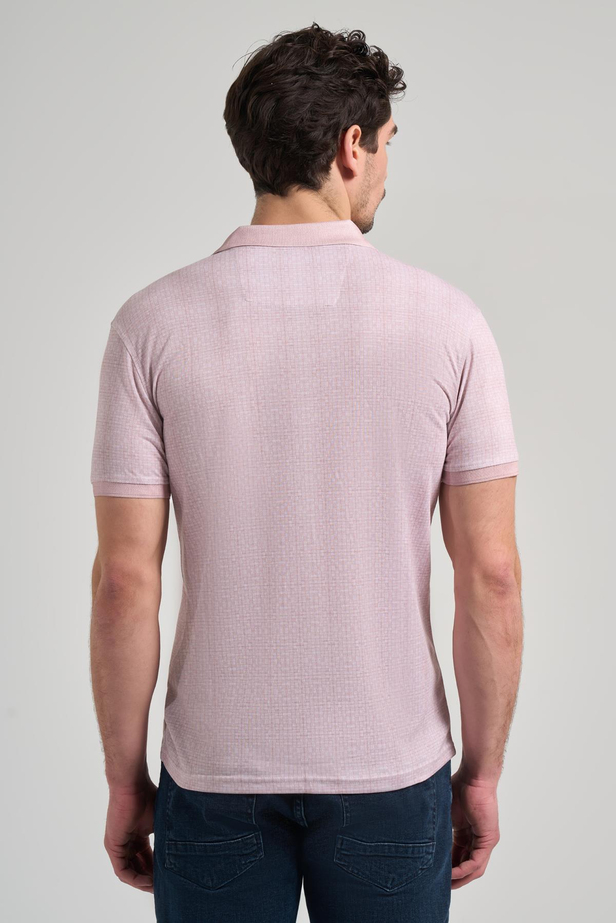 Pembe Kısa Kol Baskılı Pike Polo Yaka Cepsiz esnek Casual Slim Fit Tişört 1011250150
