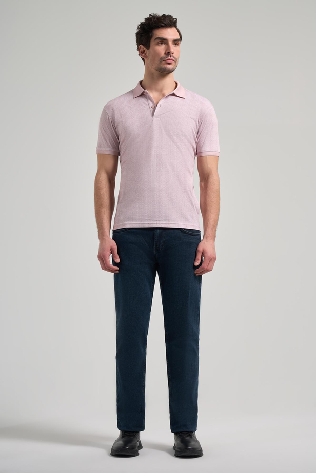 Pembe Kısa Kol Baskılı Pike Polo Yaka Cepsiz esnek Casual Slim Fit Tişört 1011250150