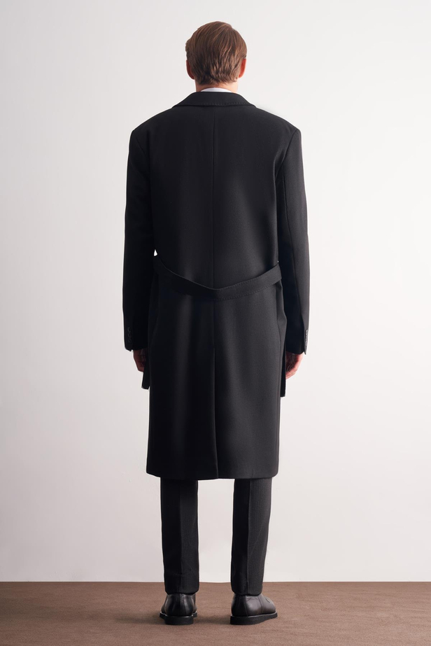Siyah 115 Cm Kaşe Polo Yaka Düz Esnek Garnisiz-Biyesiz Comfort Fit Palto 1005245150