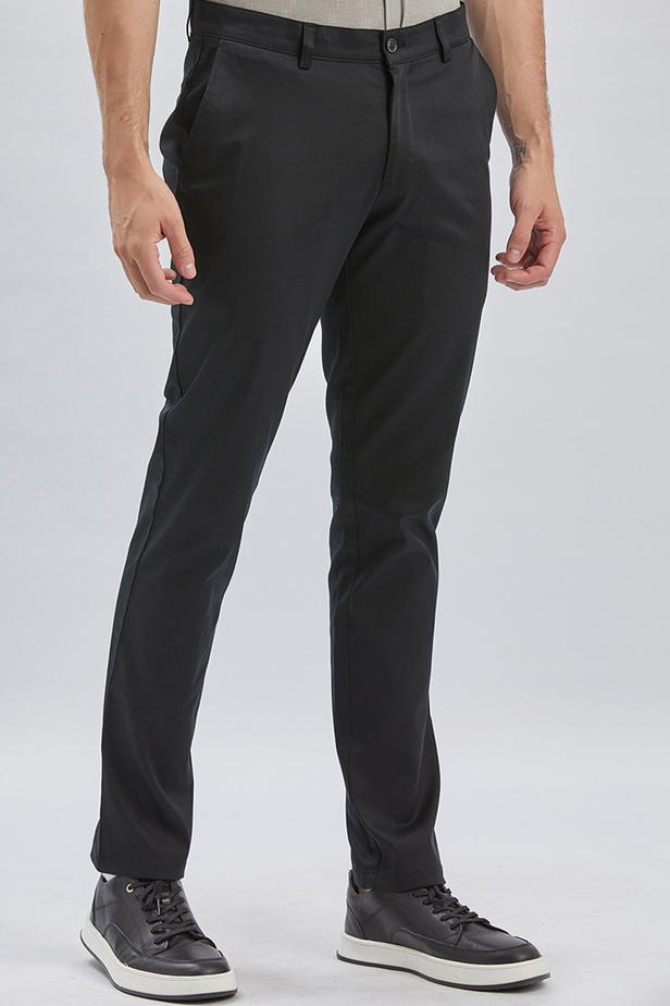 Siyah Armürlü Pamuklu Likralı Yan Cepli Slim Fit Dar Kesim Casual Pantolon 1003240161