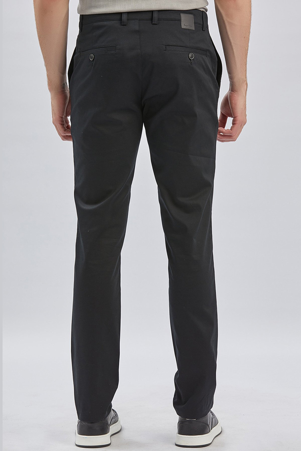 Siyah Armürlü Pamuklu Likralı Yan Cepli Slim Fit Dar Kesim Casual Pantolon 1003240161