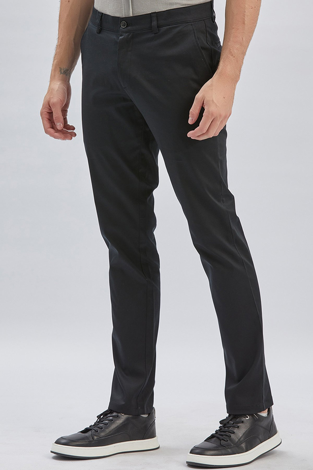 Siyah Armürlü Pamuklu Likralı Yan Cepli Slim Fit Dar Kesim Casual Pantolon 1003240161