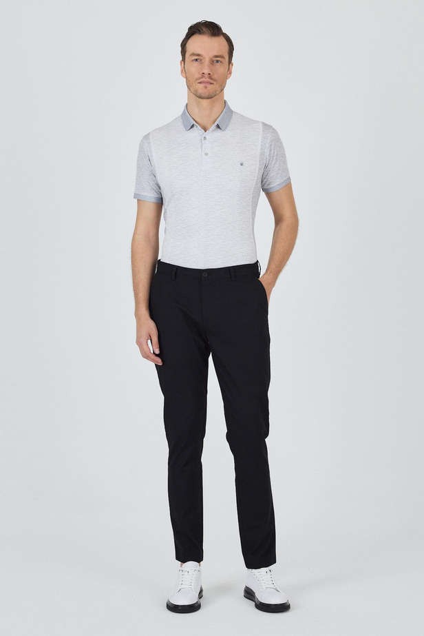 Siyah Armürlü Yan Cep Düz Paça Slim Fit Pamuklu Casual Chino Pantolon 1003250120