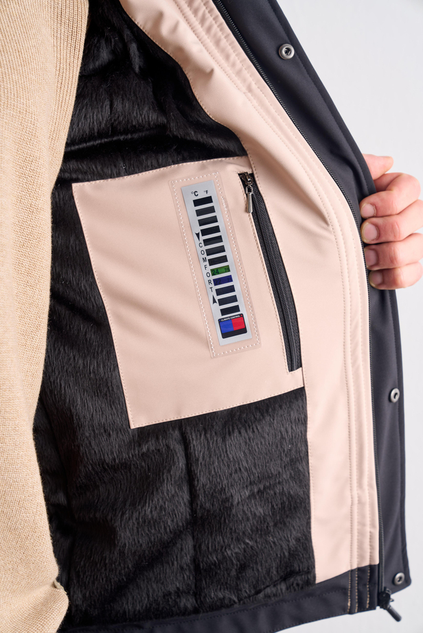 Siyah - Bej Kapüşonlu Yaka Bondid Yırtmaçsız Casual Mont 1007255134